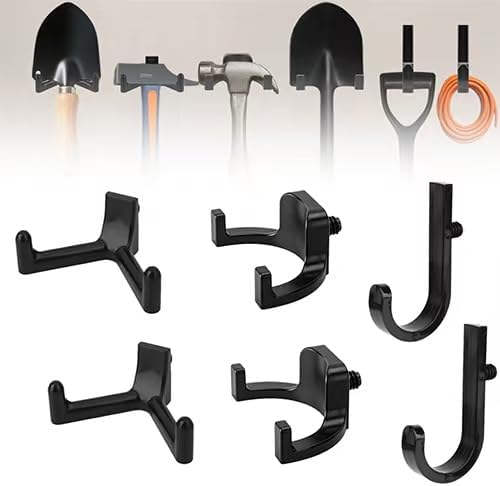 6Pcs Heavy Duty ABS Storage Shed Hooks， J/U/V Shapes Wall Mounted Organizers for Ladders, Garden Rakes, Bulk Tools & Shed Accessories