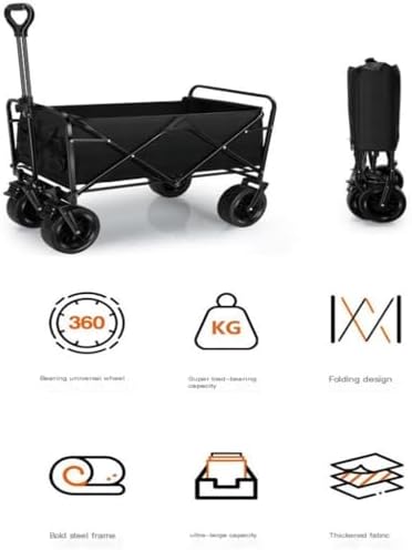 Portable Camping Cart,Outdoor Folding Beach Camping Trolley Cart with Portable Picnic Storage Mobile Outdoor Camper Cart (Black)