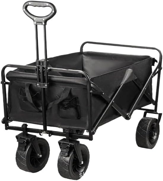 Trolley Folding Cart with Wheels Foldable Wagon Camping Outdoor Shopping Push (Black)