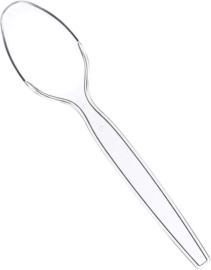 GUSTO Heavy Duty Plastic Spoons [100 Count] Clear, Disposable Cutlery for Parties, Events, Catering & Everyday Meals – BPA-Free, Durable Tableware (Formerly Comfy Package)