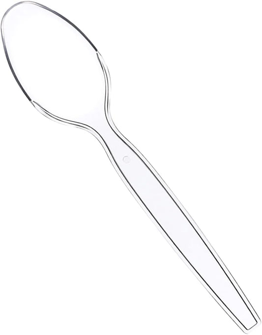 GUSTO Heavy Duty Plastic Spoons [100 Count] Clear, Disposable Cutlery for Parties, Events, Catering & Everyday Meals – BPA-Free, Durable Tableware (Formerly Comfy Package)