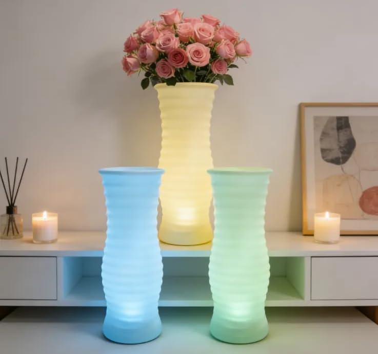 20-inch Cordless LED Lighted Vase w/Remote, Rechargeable LED Vase Nigh