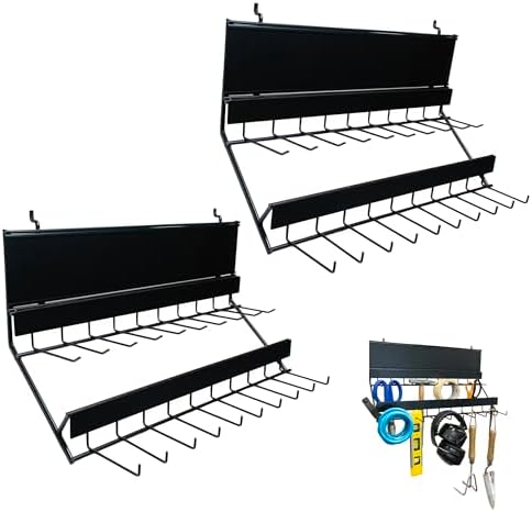 Century Drill & Tool, 2-tier pegboard rack space saver #03199 – perfect for garage organization, store garden equipment and tools, hanging crafts & jewelry, retail, product display (2 Pack)