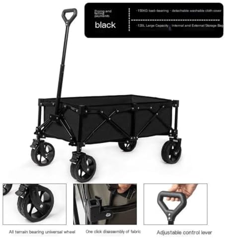 Portable Camping Cart,Outdoor Camping Beach Trolley Cart Foldable Trailer Portable Lift Trolley Black