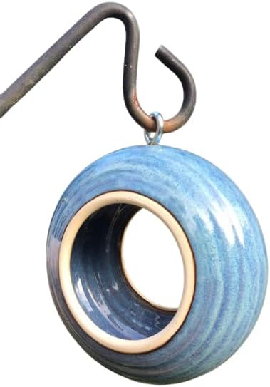 Bird Feeder: Handmade Modern Birdfeeder, Stoneware Ceramic Pottery in Medium Blue