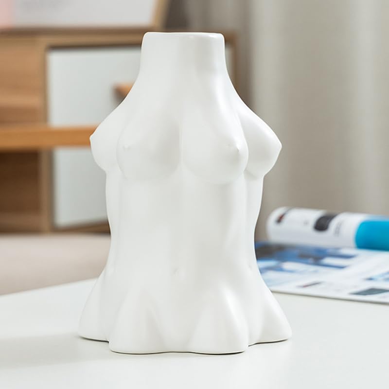 Female Body Vase, Ceramic Body Vase, Unique Boob Planter, Body Vase Female Form, Women Bust Planter,Table Decor Modern Flower Vase for Home Office Shops 5.51 * 6.69 inches (Large White)