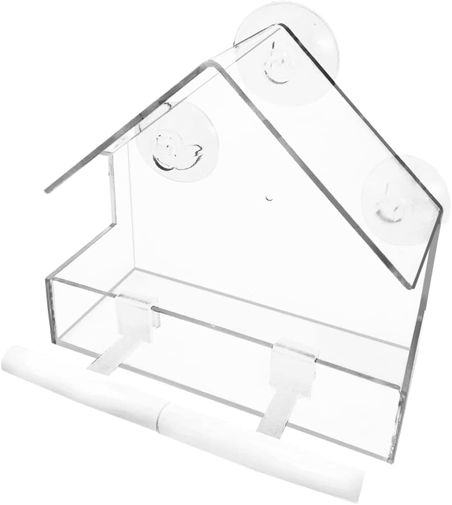 Window Bird Feeder, Bird House for Outside with 2 Rod, Small Acrylic Window Bird Feeder with Strong Suction Cups and Drain Holes 5.9 * 2.4 * 5.9 inch