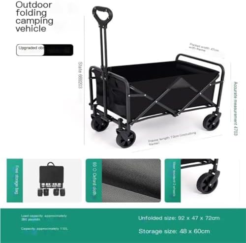 Portable Camping Cart,Portable Beach Trolley Cart for Outdoor Camping Foldable and Easy to Transport Black Ideal for Beach Trips and Outdoor Activities
