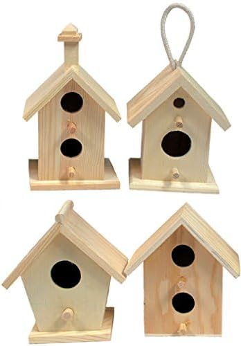 Creative Hobbies® Mini 4 Inch Tall Birdhouse - Set of 4 Styles, Small Unfinished Wood Ready to Paint or Decorate