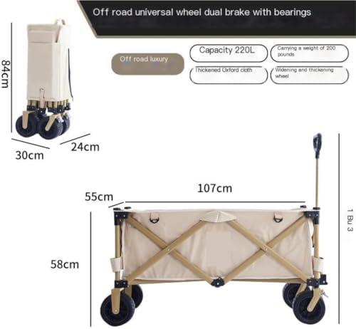 Portable Camping Cart,Portable Beach Camping Trolley Cart for Picnic Fishing and Outdoor Activities Foldable and Lightweight Beach Cart with Camper Wheels (White)