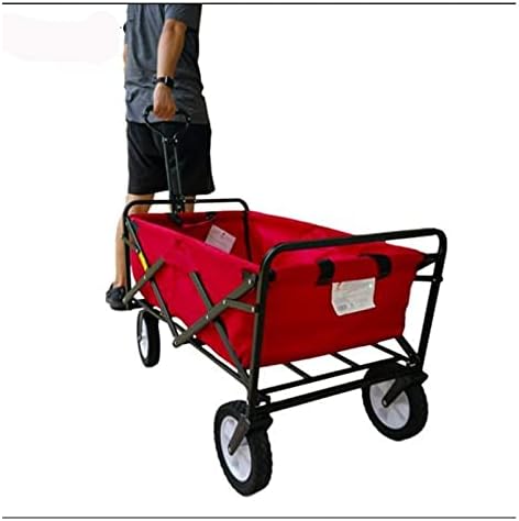 Folding Garden Cart Wagon, 4-Wheel Heavy Duty Folding Hand Truck, Red,