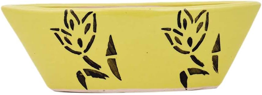 Indian Shelf Handmade Ceramic Yellow Oval Shape Pot with Hand Painted 