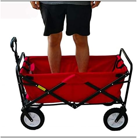 Folding Garden Cart Wagon, 4-Wheel Heavy Duty Folding Hand Truck, Red,