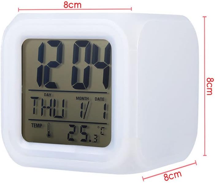 7 Colors LED Alarm Clock Digital Thermometer Alarm Clock Night Light for Kids Bedroom Home Decor Black Cat on Planters Pot