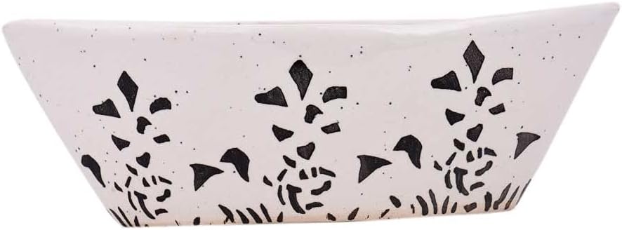Indian Shelf Handmade Ceramic White Oval Pot Hand Painted Flower Patte