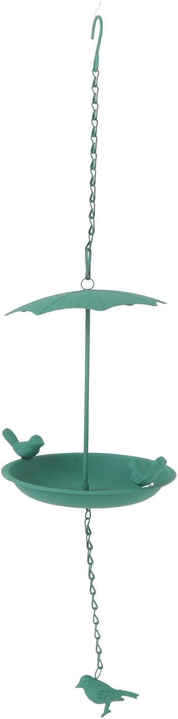 Green Large Capacity Hanging Bird Feeder Iron Umbrella Top Easy to Ins