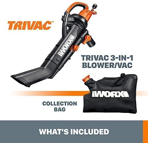 WORX Trivac 3 in 1 Electric Leaf Blower for Lawn Care, Leaf Vacuum wit