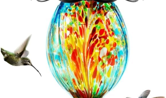 Hand Blown Glass for Housesapp Solar Hummingbird Feeder (Blue)