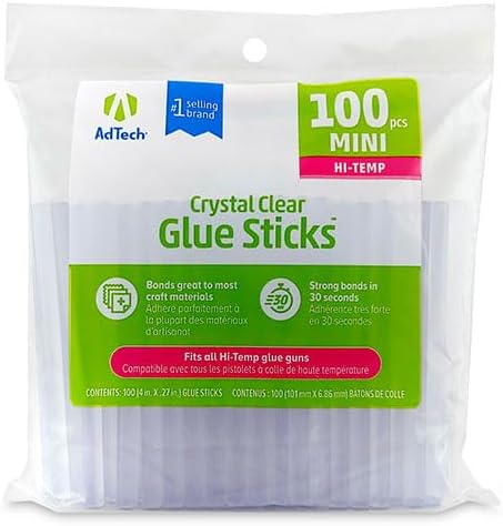 AdTech Hi-Temp Mini Hot Glue Sticks, Clear (100 Sticks) | Quick Bondin