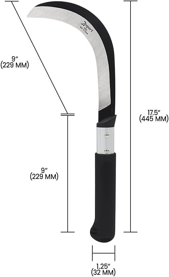 Zenport K310 Brush Clearing Sickle with 9-Inch Carbon Steel Blade and 9-Inch Aluminum Handle - Gardening/Landscaping Hand Sickle with Grip