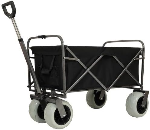 Heavy-Duty 500lb Beach Wagon & 225lb Foldable Utility Cart – All-Terrain Pneumatic Tires, Sturdy Steel Frame, Collapsible for Camping, Gardening, Beach Use (Black & Orange)