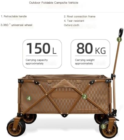 Portable Camping Cart,Portable Beach Trolley Cart for Outdoor Camping and Shopping Folding Design with Picnic Table and Easy Assembly