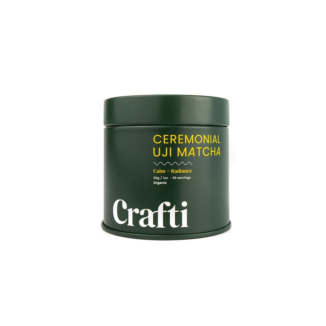 Crafti Ceremonial Grade Matcha Powder (Organic) - Unsweetened Authentic Japanese Daily Matcha Green Tea Powder from Uji, Kyoto for Barista-Grade Lattes (30g / 1.06oz)