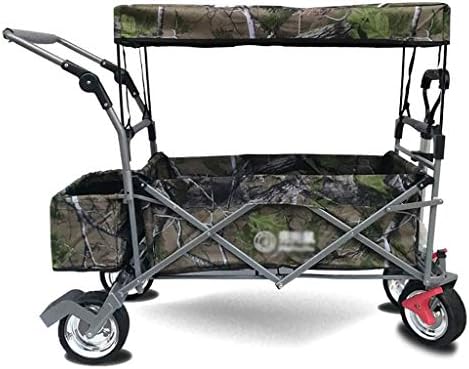Trolleys, Foldiwagon with Canopy Outdoor Utility Push Cart Withpush Bar Campitrolley, Heavy-Duty Wheels with Brakes, Black/B