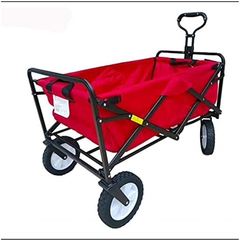 Folding Garden Cart Wagon, 4-Wheel Heavy Duty Folding Hand Truck, Red,