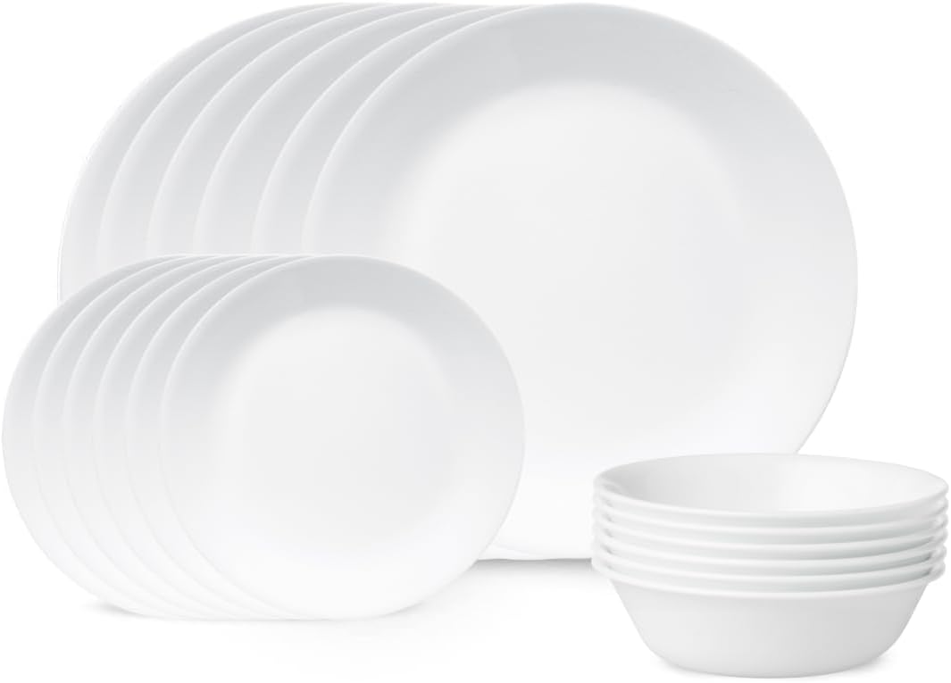 Corelle Livingware 18-Piece Dinnerware Set, Winter Frost White, Servic