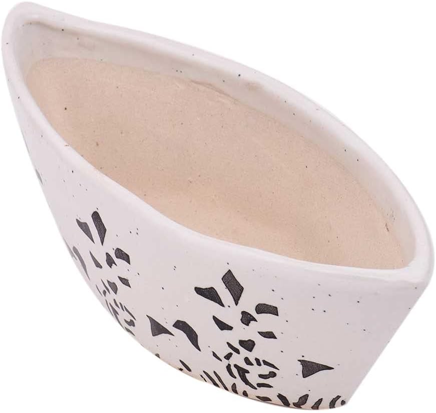 Indian Shelf Handmade Ceramic White Oval Pot Hand Painted Flower Patte