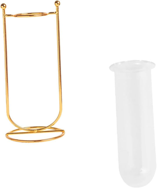 Milisten Hydroponic Glass Flower Vase with Test Tube, Nordic Style Desktop Plant Vase Decor with Tall U-Shaped Metal Stand for Home Flower Arrangement