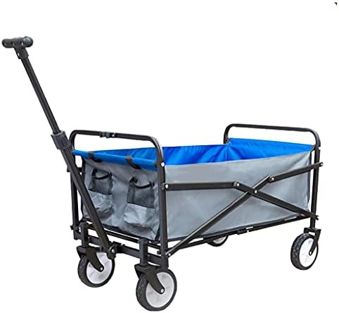 Pull Along cart Outdoor Folding Utility Wagon 4 Wheel Outdoor Pull Cart Folding Beach Wagon with Handle Steel Bracket Strong and Durable Load-Bearing 60kg/132lbs