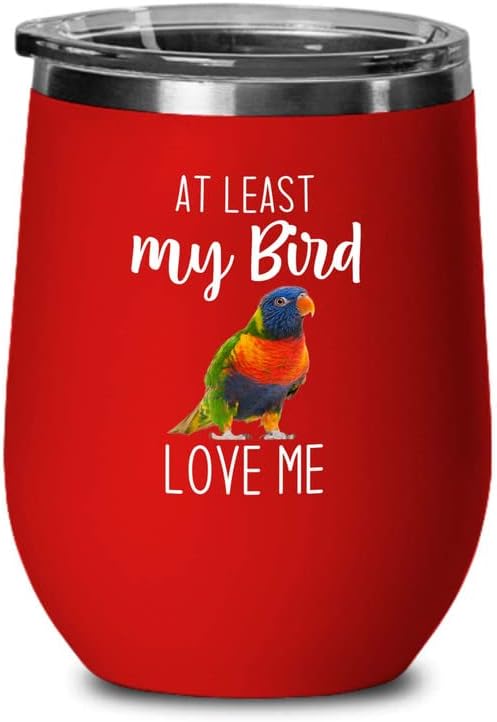 Bird Lover Red Edition Wine Tumbler 12oz - Bird loves me - Hummingbird Nest Cage Parrot Dad Gardening Outdoor Birdwatcher Feeder