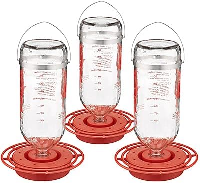 Best-1 Glass Hummingbird Feeders, 32 oz Nectar Capacity, Pack of 3 Han
