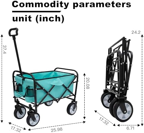 Heavy Duty Collapsible Wagon Cart - All-Terrain Foldable Utility Cart for Camping, Shopping, Sports, Gardening, Fishing - Expandable Design Supports 225lbs (Blue)