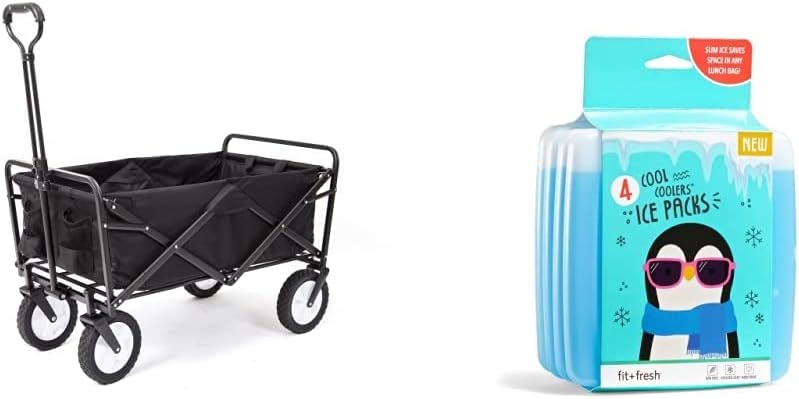 Mac Sports Mac Wagon (WTC-145) Black & Fit & Fresh Cool Coolers Reusable Ice Packs, Set of 4, Clear, Package May Vary
