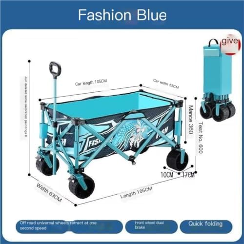 Portable Camping Cart,Outdoor Beach Camping Trolley Cart for Camper Van Traveling and Fishing Blue Color