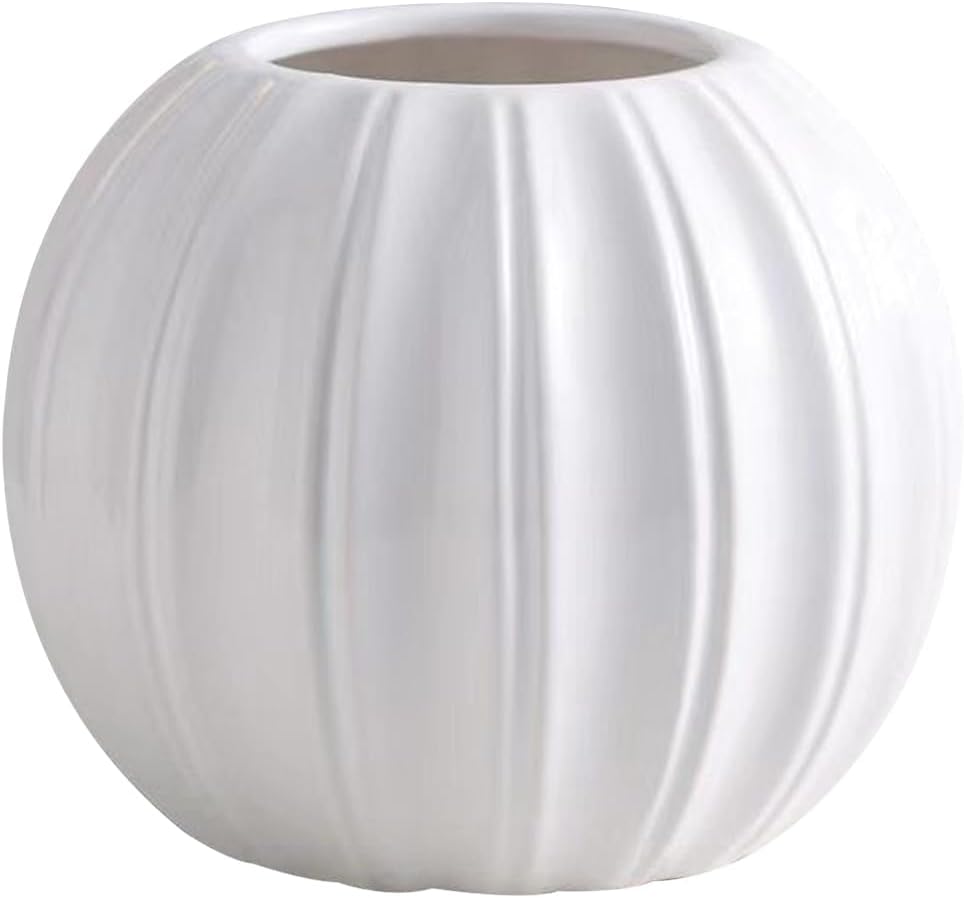 LOGOFUN Fall Pumpkin Planters Ceramic Pumpkin Vase Ceramic Flower Pot for Home Party Decor Flower Arrangements-White