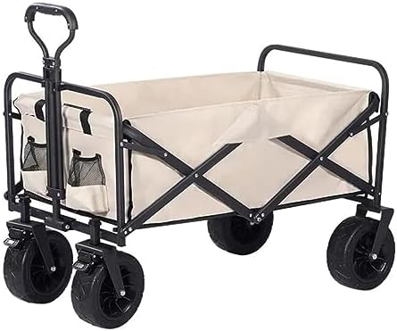 Collapsible Wagon Cart with Wheels Foldable Folding Wagons Carts Silent Universal Wheels,Festival Camping Trolley Folding Wagon Cart with Large Capacity and Portable BBQ Table Outdoor Garden