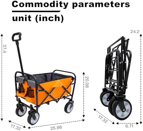 Collapsible Folding Wagon Cart - Lightweight All-Terrain Utility Cart for Camping, Shopping, Gardening, Sports, and Fishing - Portable, Durable, Easy to Store
