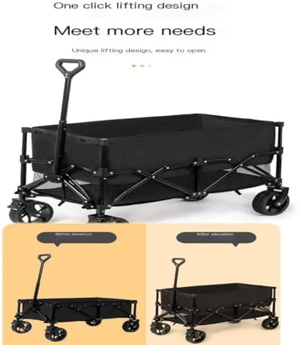 Portable Camping Cart,Outdoor Camping Beach Trolley Cart Foldable Trailer Portable Lift Trolley Black
