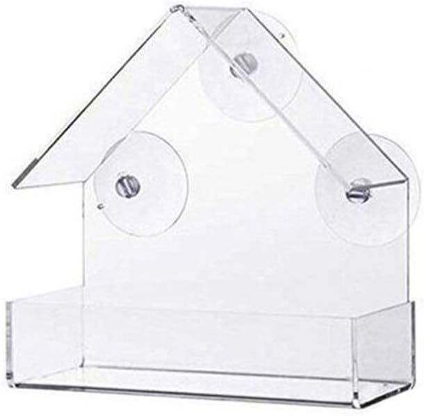 Bird Feeder Acrylic Food Box for Outdoor with 4 Suction Cups - Ideal for - Clear House Shaped Bird Feeder Garden and Patio
