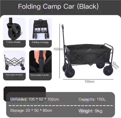 Portable Camping Cart,Outdoor Beach Trolley Cart Portable Camping Fishing Picnic Foldable Black