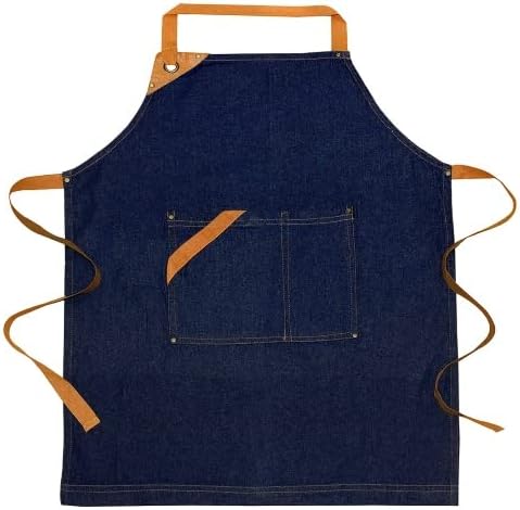 100% Cotton Denim Kitchen Apron with Pocket and Adjustable Neck with L
