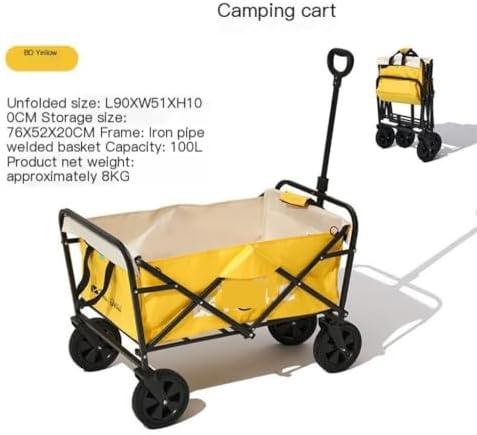 Portable Camping Cart,Portable Beach Trolley Cart for Outdoor Camping Yellow Color Lightweight and Foldable Camping Cart with Large Wheels for Easy Transportation and Storage