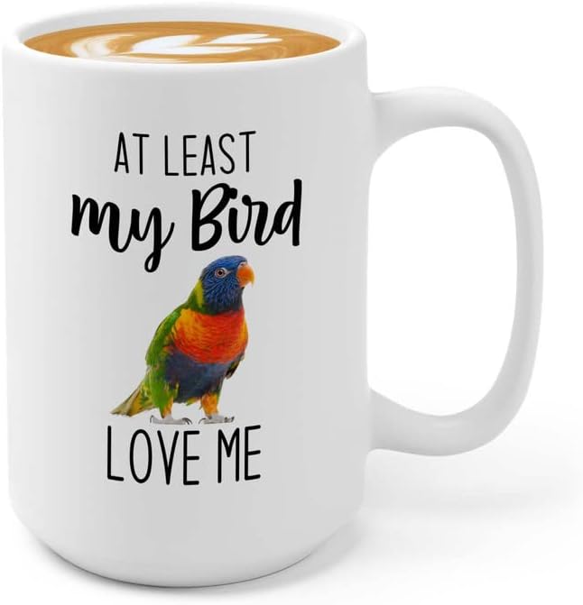 Bird Lover Coffee Mug 15oz White - Bird loves me - Hummingbird Nest Cage Parrot Dad Gardening Outdoor Birdwatcher Feeder