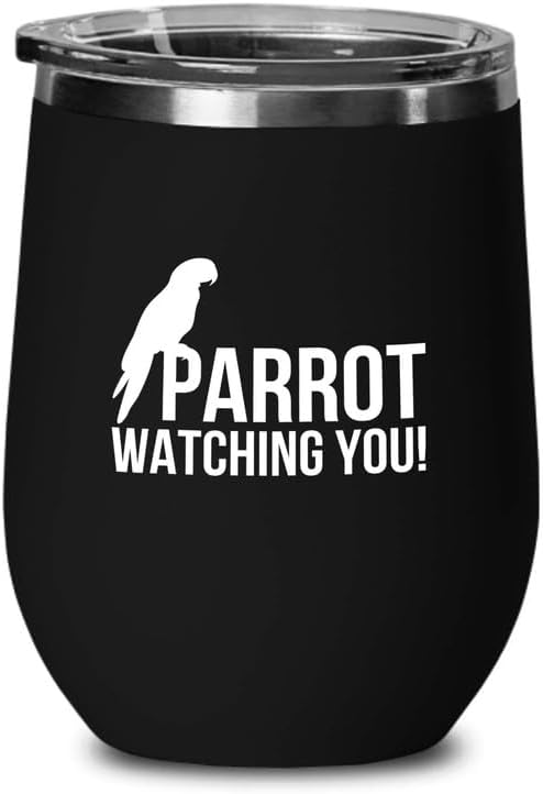 Birding Black Edition Wine Tumbler 12oz - Parrot watching you - Bird F