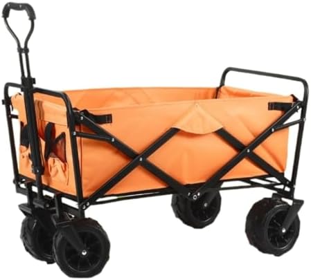 Portable Camping Cart,Foldable Beach Trolley Cart with Wide Off Road Wheels for Camping and Picnics Large Capacity Outdoor Camper Van Cart (Orange)