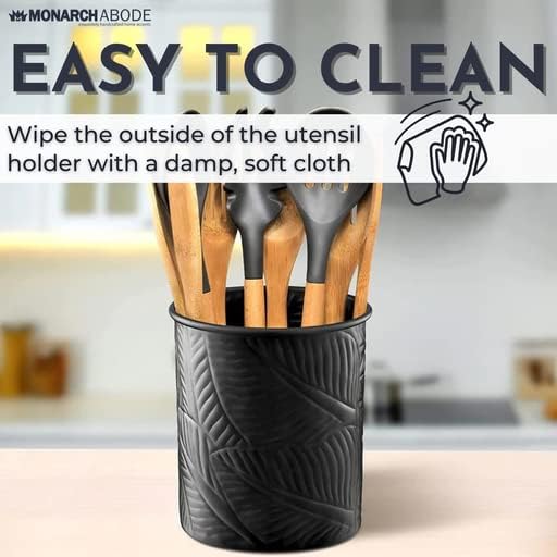 Monarch Abode Kitchen Utensil Holder – Floral Embossed Metal Black Ute